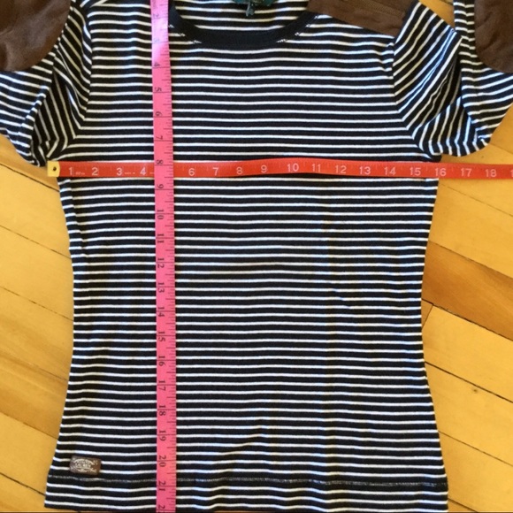 ⛔️SOLD⛔️ LRL Striped B&W Suede Elbow Patch Tee -M - Picture 8 of 8